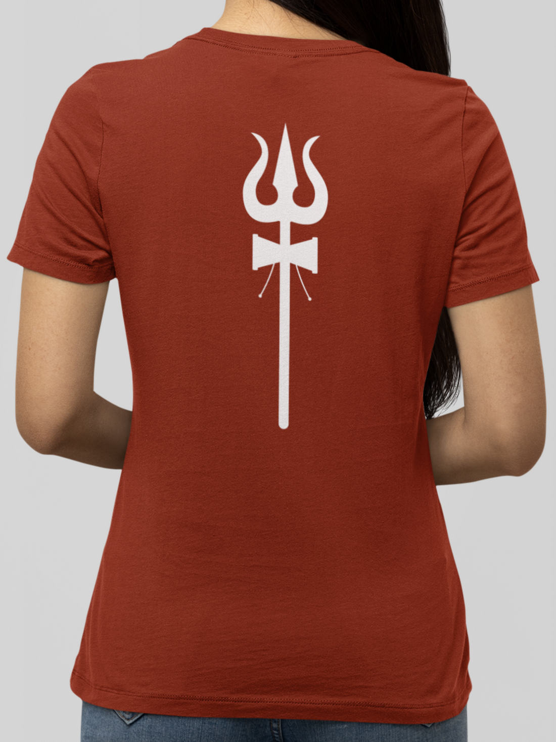 Round neck Half sleeves Tshirt with Dual print of Trayam Bhakam and Trishool on back