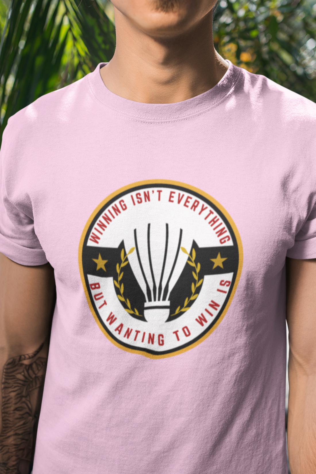 Round neck Half  sleeves Tshirt with Badminton Winning Quote Red