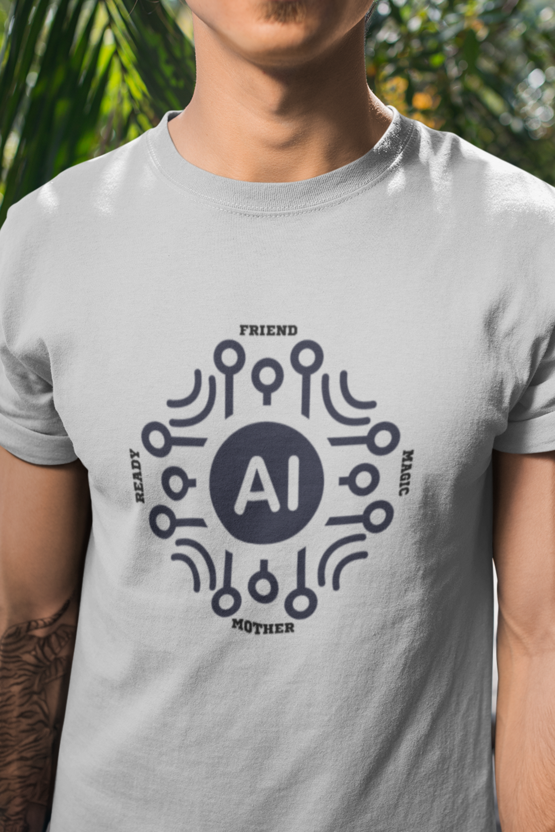 Round neck Half  sleeves Tshirt with AI Indian language connection