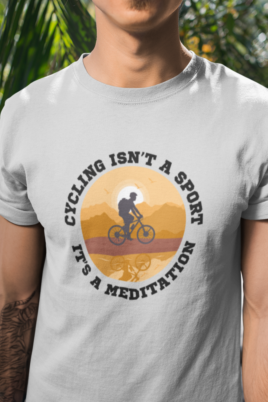 Round neck Half sleeves Tshirt with Cyclist Meditation quote