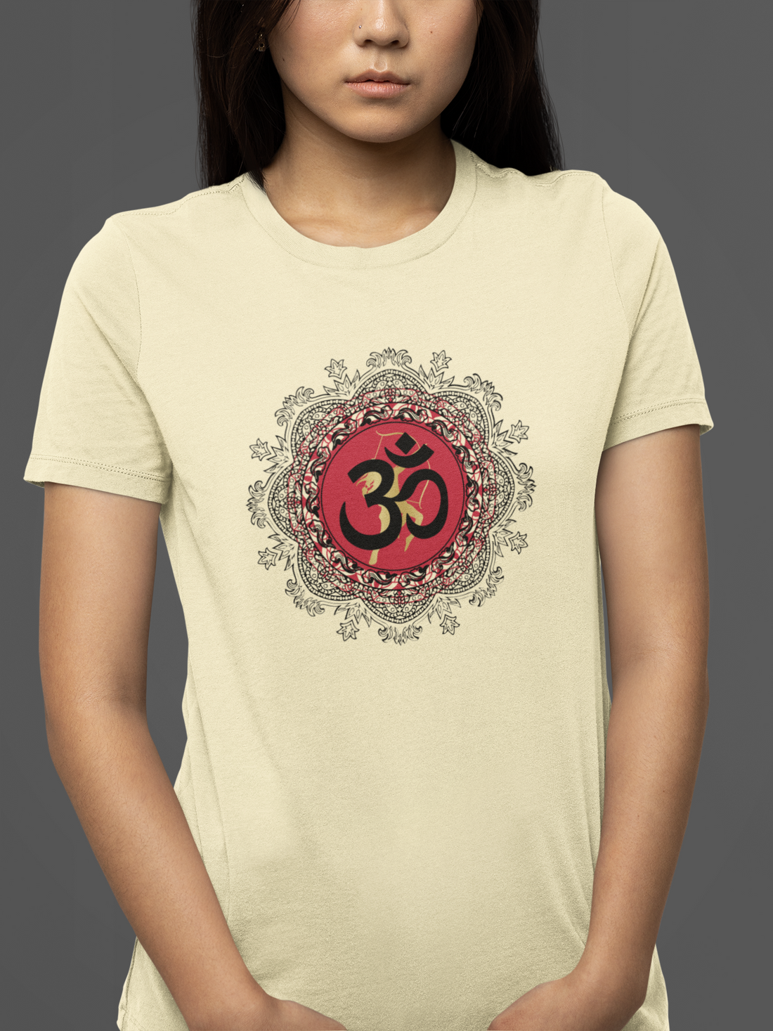 Round neck Half sleeves Tshirt with Dual printed design of Om and RamDhyan