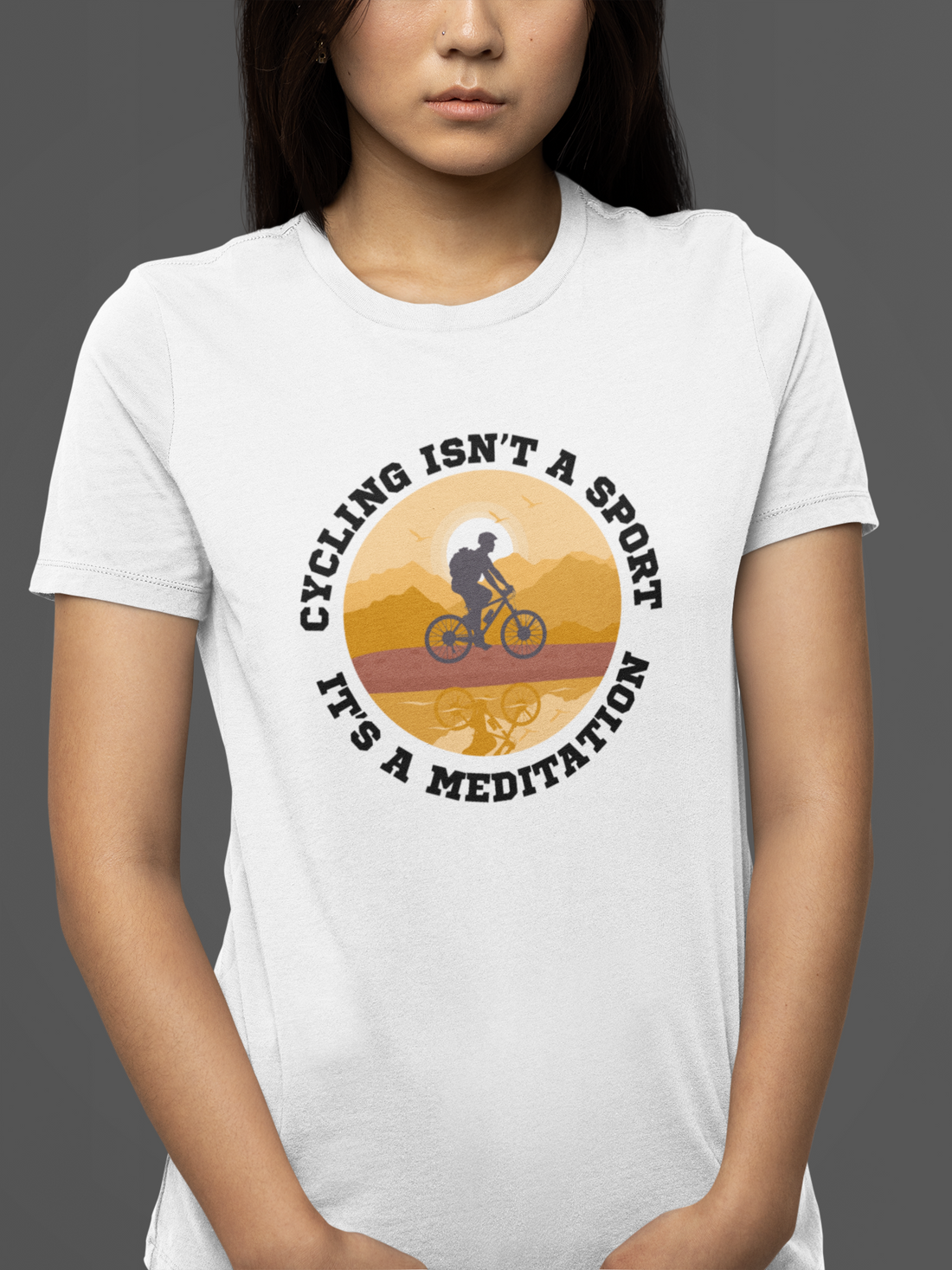 Round neck Half sleeves Tshirt with Cyclist Meditation quote