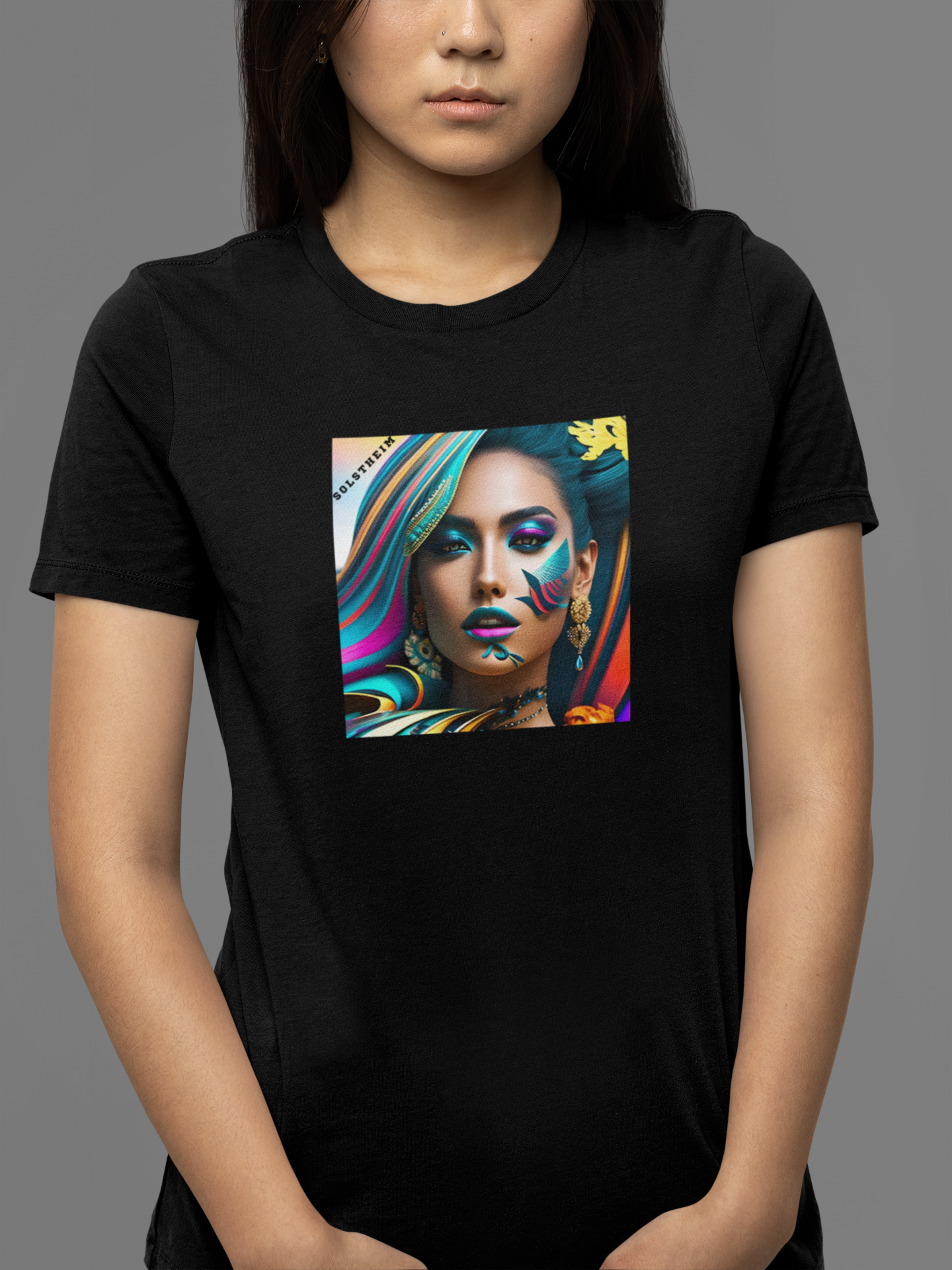 Round neck Half sleeves Tshirt with design of Woman Art