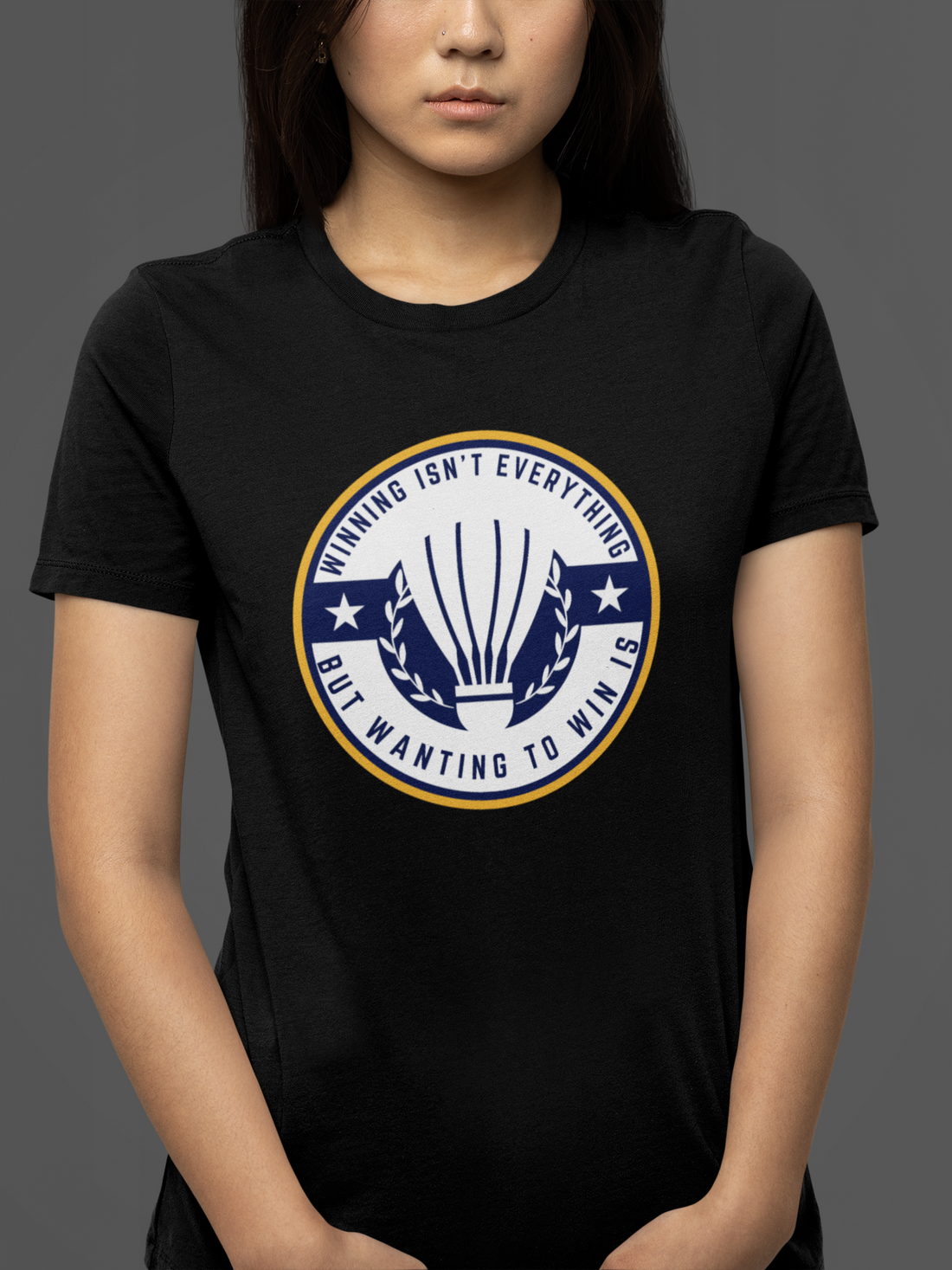 Round neck Half  sleeves Tshirt with Badminton Winning Quote