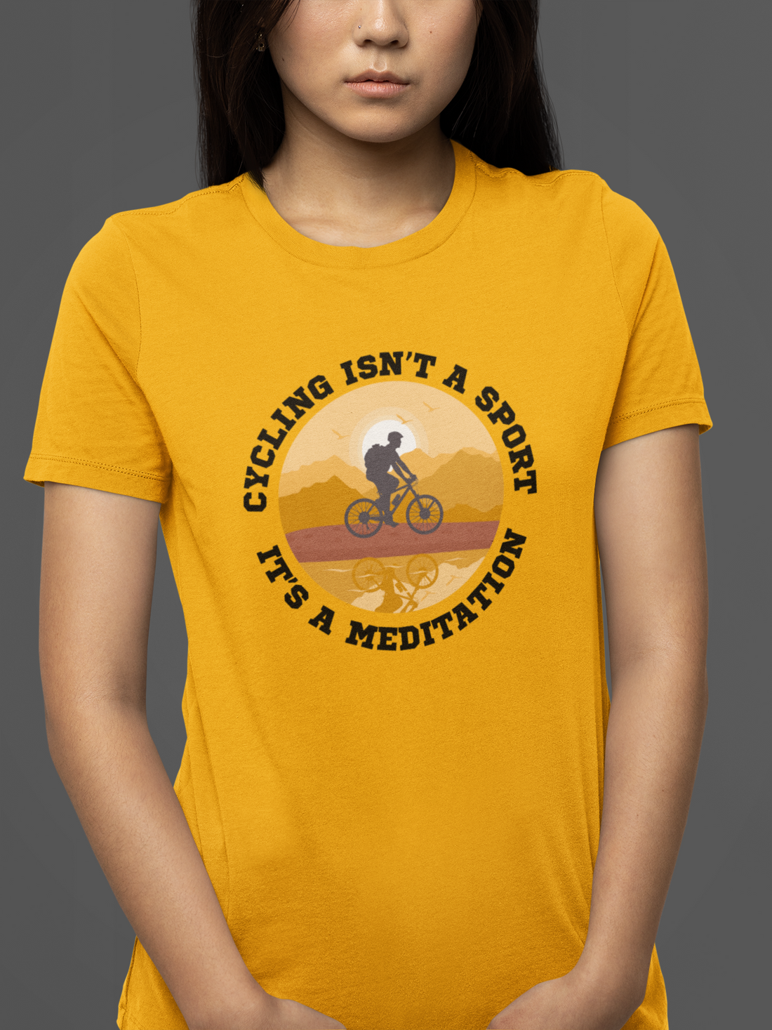 Round neck Half sleeves Tshirt with Cyclist Meditation quote