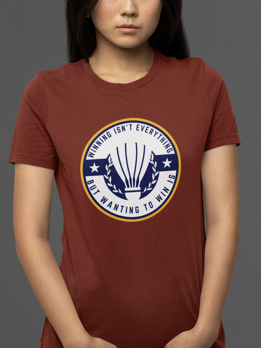 Round neck Half  sleeves Tshirt with Badminton Winning Quote