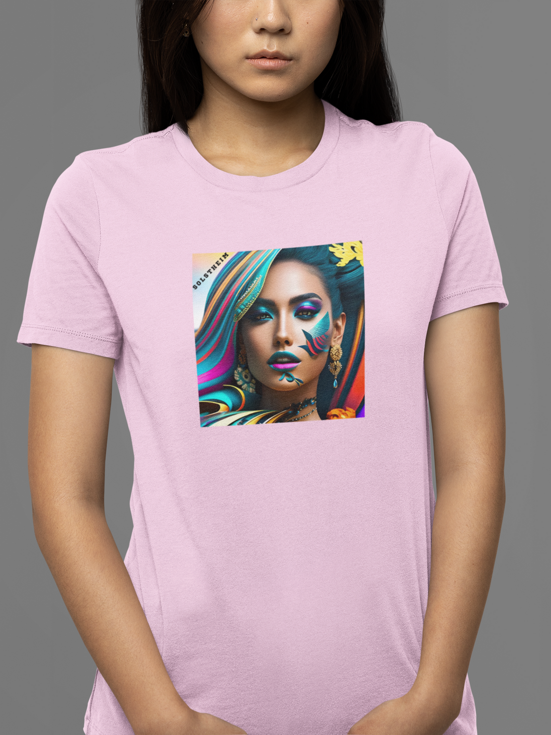 Round neck Half sleeves Tshirt with design of Woman Art