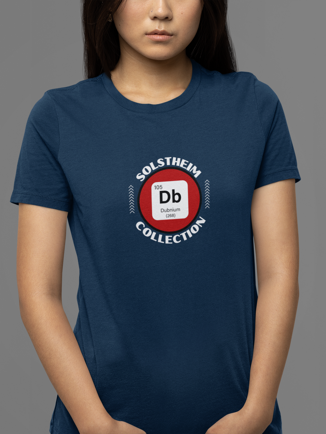 Round Neck Half Sleeves T-Shirt with Db 105 Dubnium Number Design