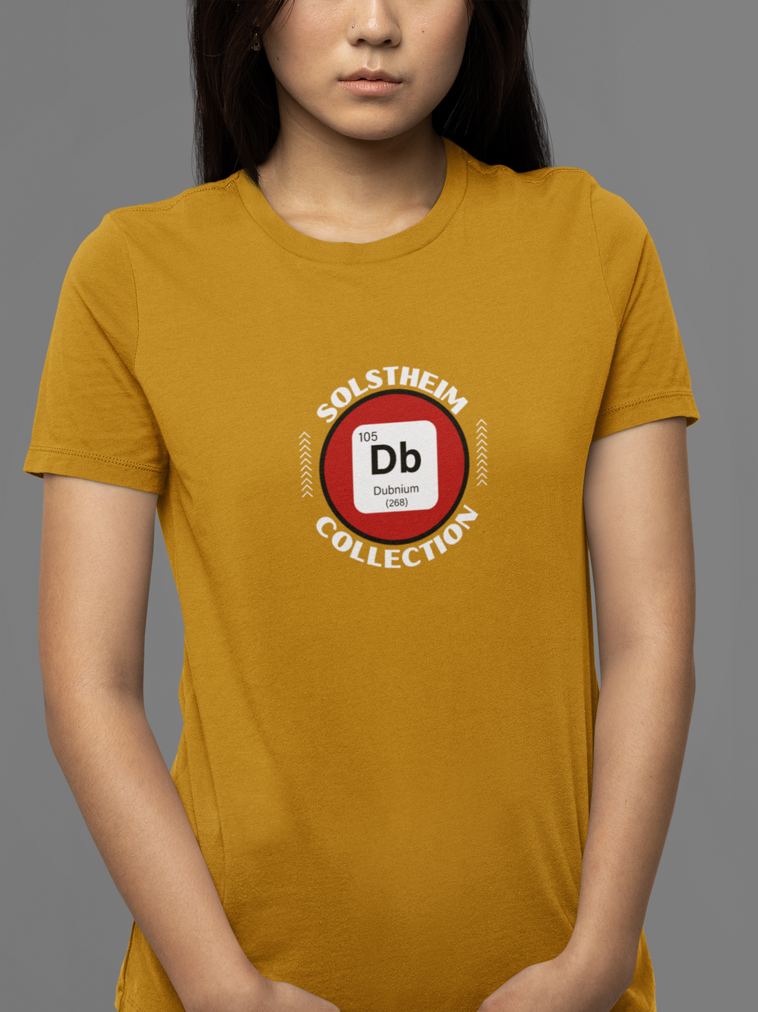 Round Neck Half Sleeves T-Shirt with Db 105 Dubnium Number Design