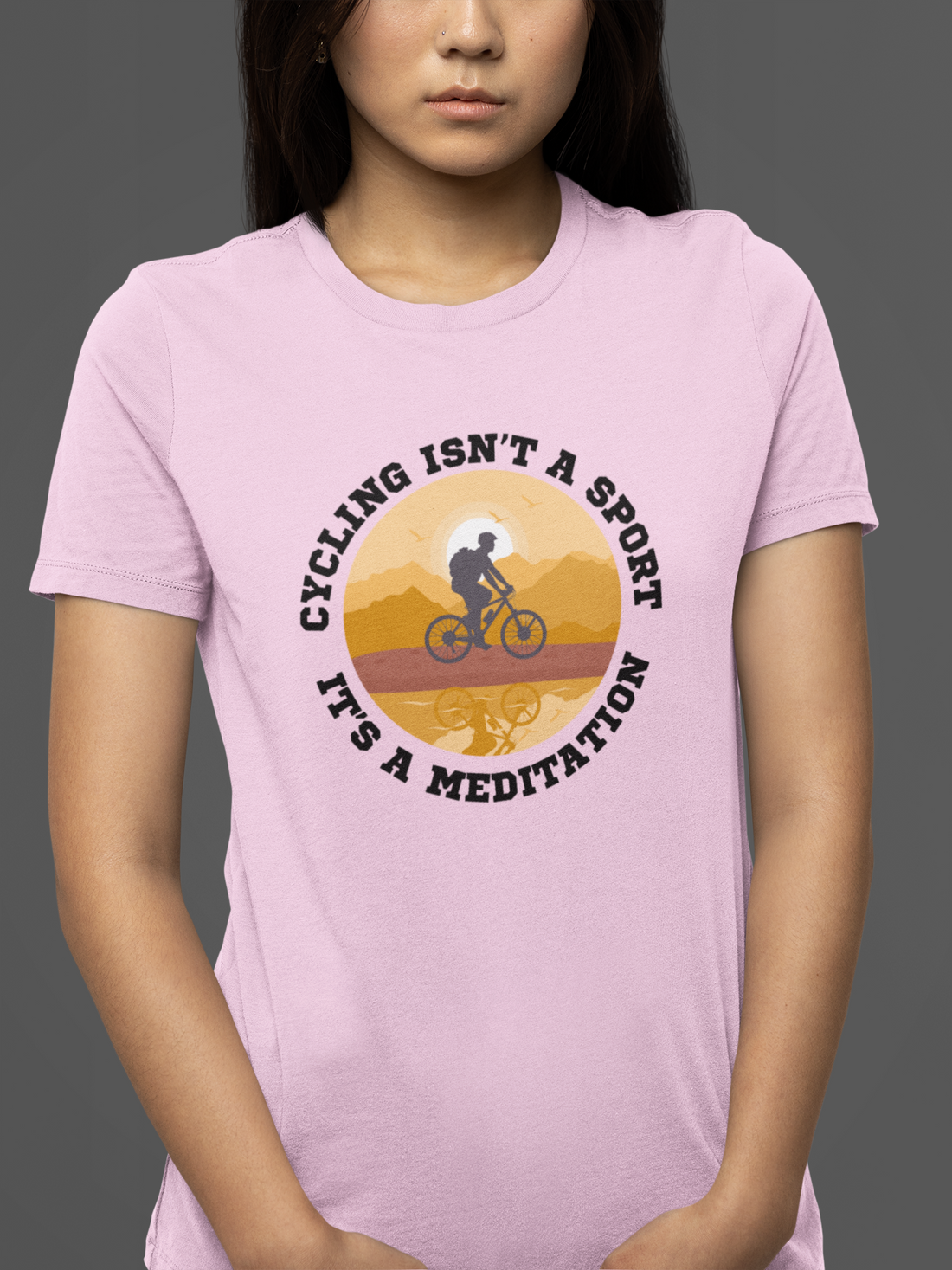 Round neck Half sleeves Tshirt with Cyclist Meditation quote