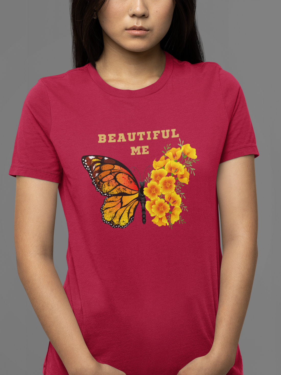 Round Neck Half Sleeves T-Shirt for women with Butterfly