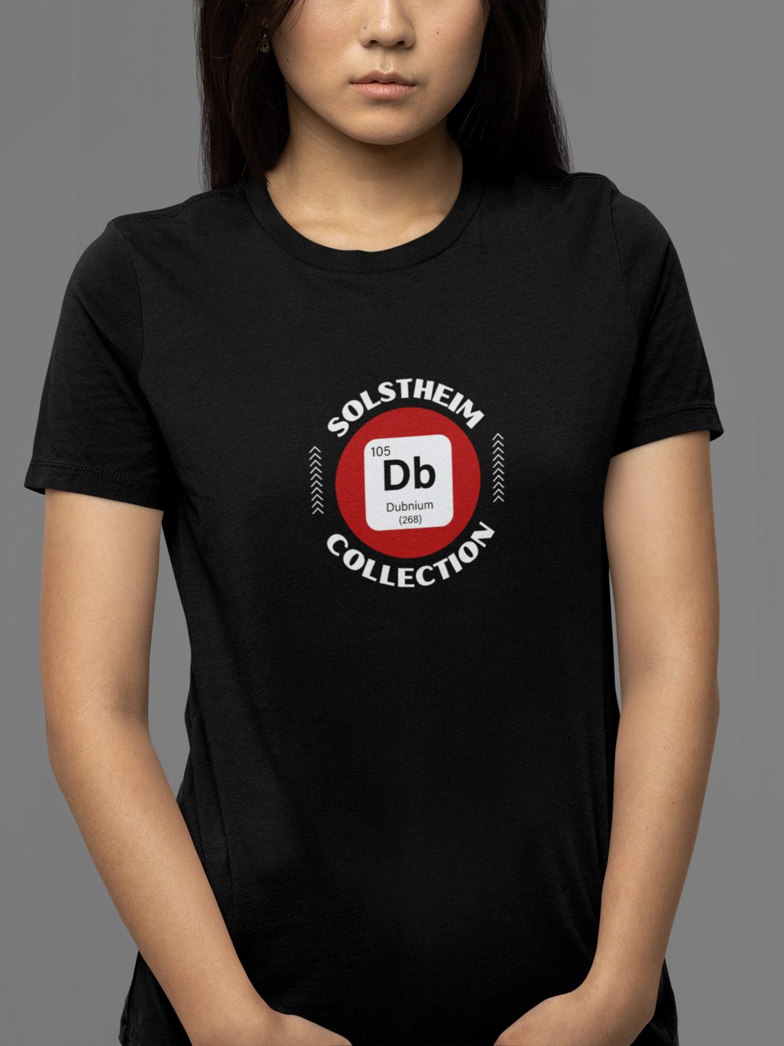 Round Neck Half Sleeves T-Shirt with Db 105 Dubnium Number Design