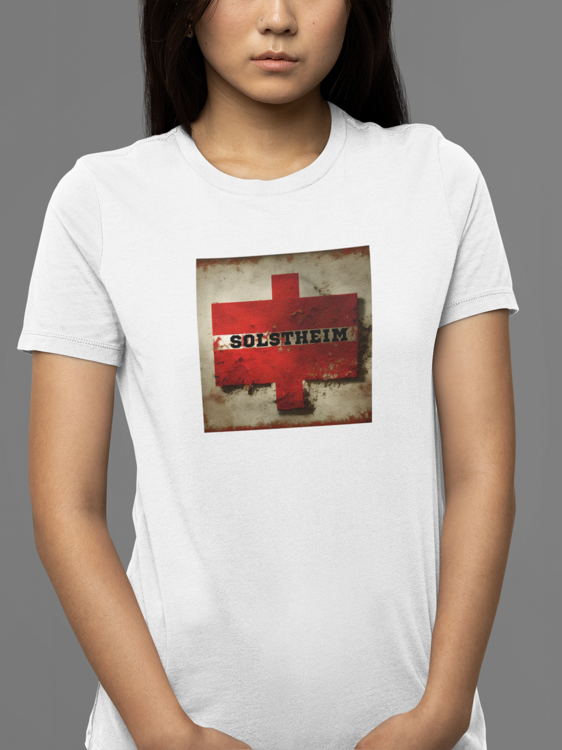 Round neck Half sleeves Tshirt with design of Retro Red Cross Plus