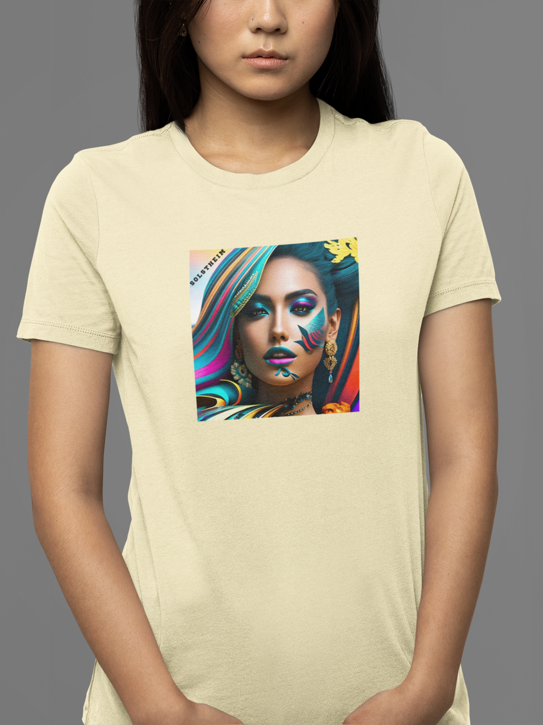 Round neck Half sleeves Tshirt with design of Woman Art