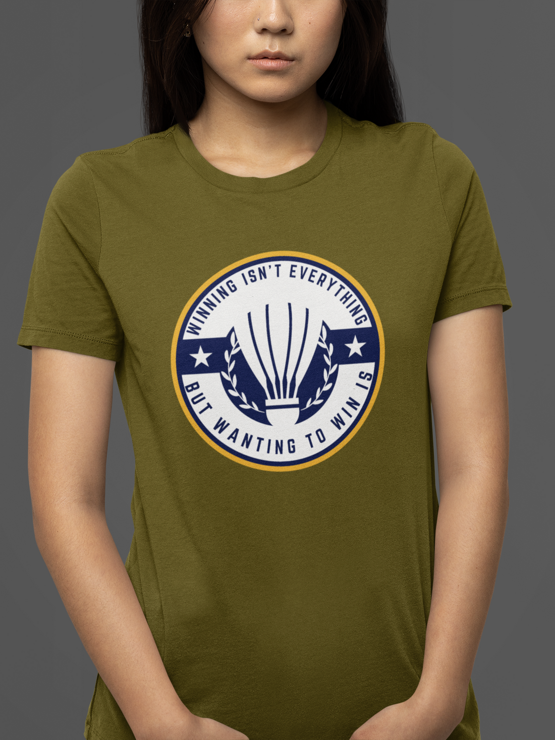 Round neck Half  sleeves Tshirt with Badminton Winning Quote