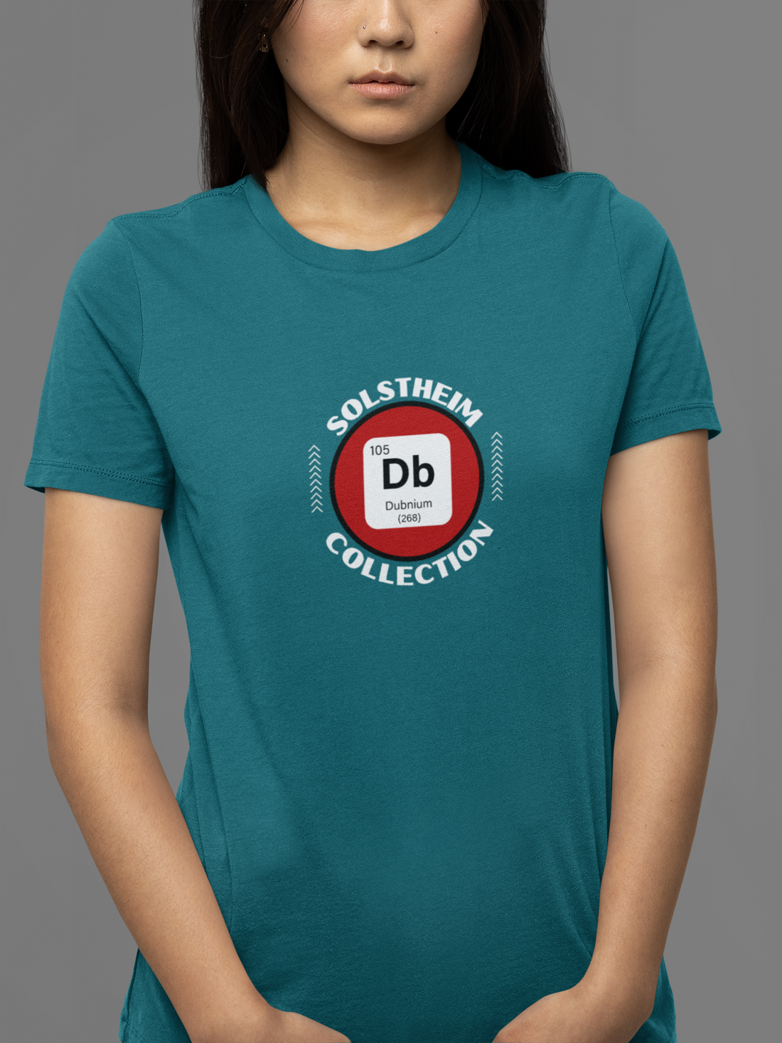 Round Neck Half Sleeves T-Shirt with Db 105 Dubnium Number Design