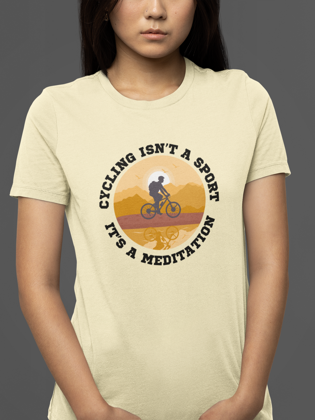 Round neck Half sleeves Tshirt with Cyclist Meditation quote