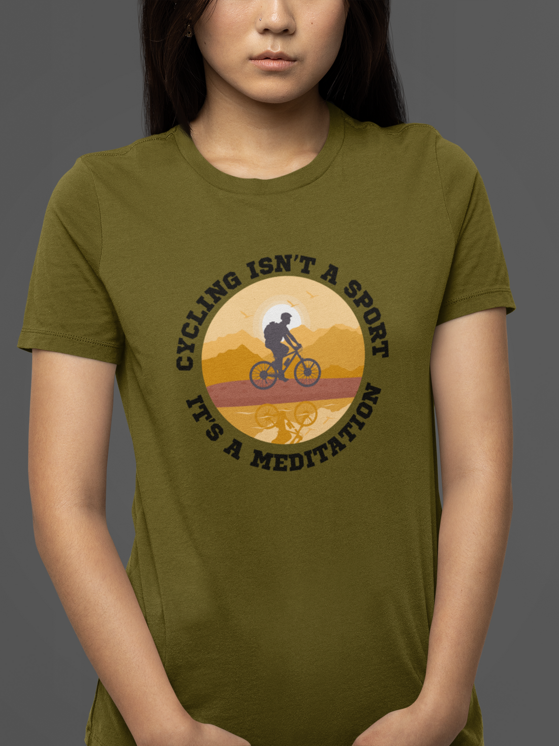 Round neck Half sleeves Tshirt with Cyclist Meditation quote