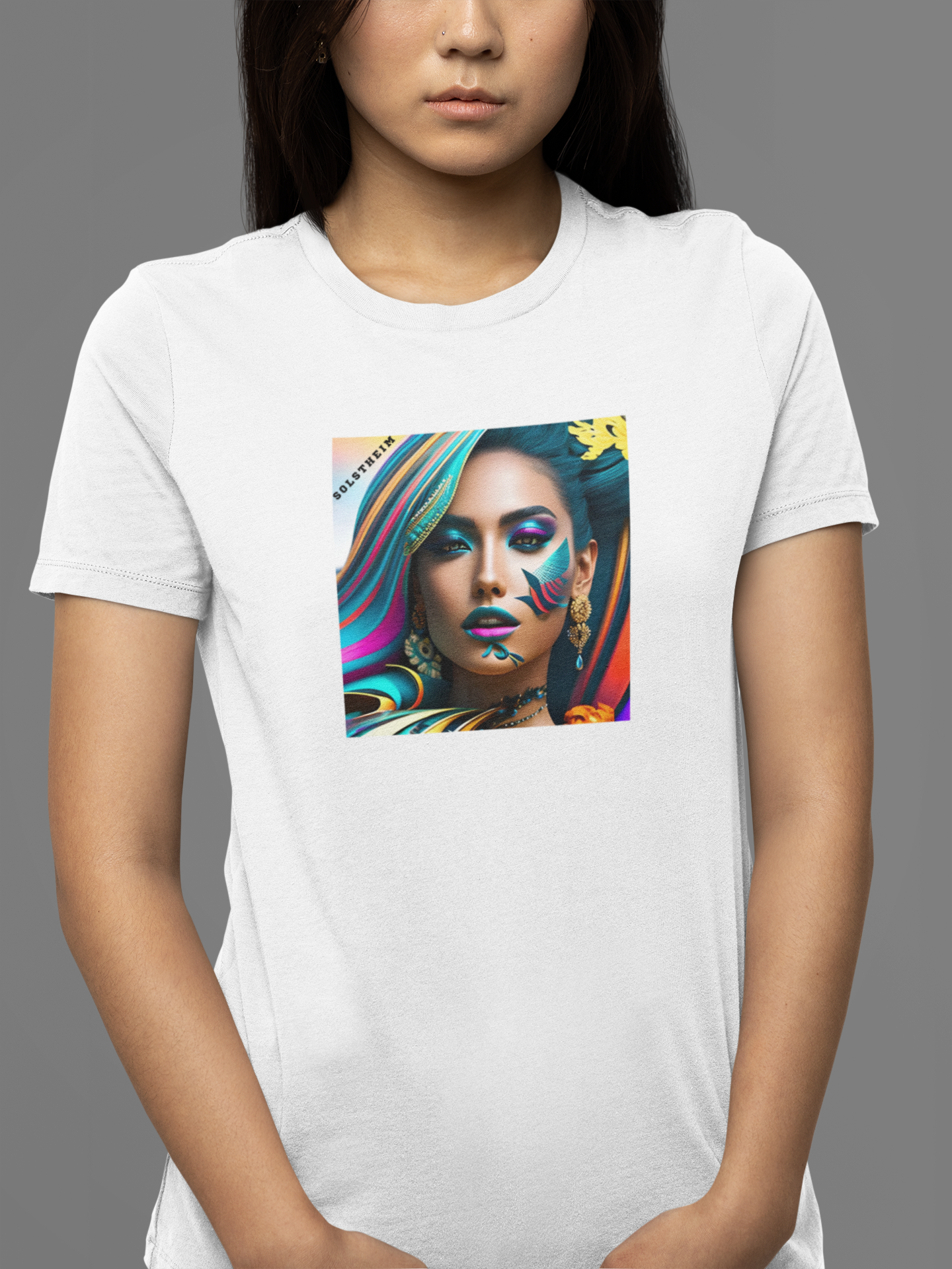 Round neck Half sleeves Tshirt with design of Woman Art