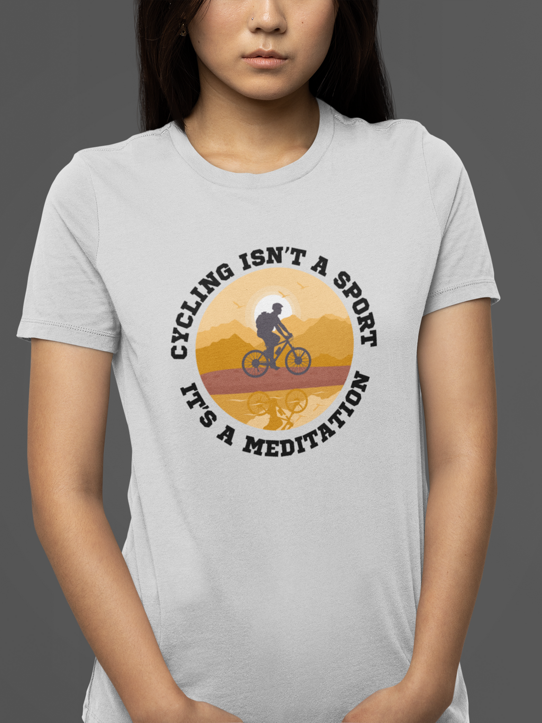 Round neck Half sleeves Tshirt with Cyclist Meditation quote