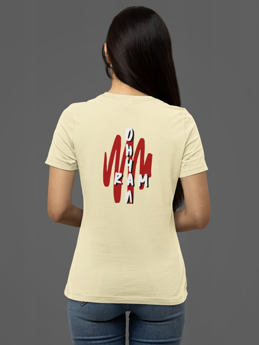 Round neck Half sleeves Tshirt with Dual printed design of Om and RamDhyan